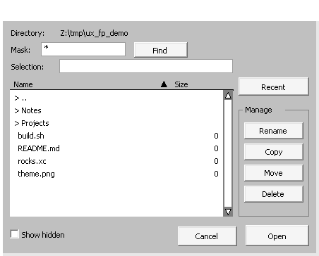 The toolkit file panel on Windows